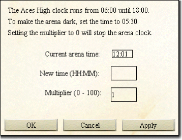 Aces High Sunset, sunrise, and time multiplier settings