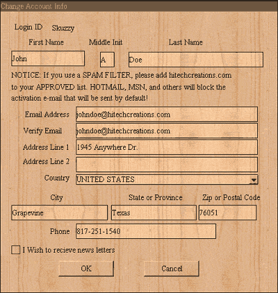 Aces High account information screen
