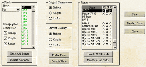 Configuring air, tank, and port fields in Aces High