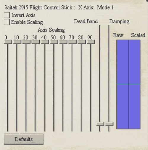The advanced configuration screen for joysticks or a mouse in Aces High