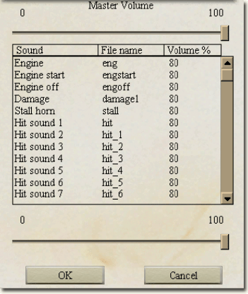 The sound customization panel in Aces High